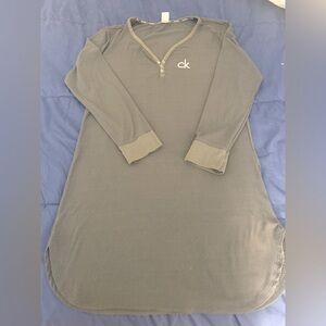 Calvin Klein Women Long Sleeve Pullover Ribbed Nightgown Gray M Sleep Loungewear
